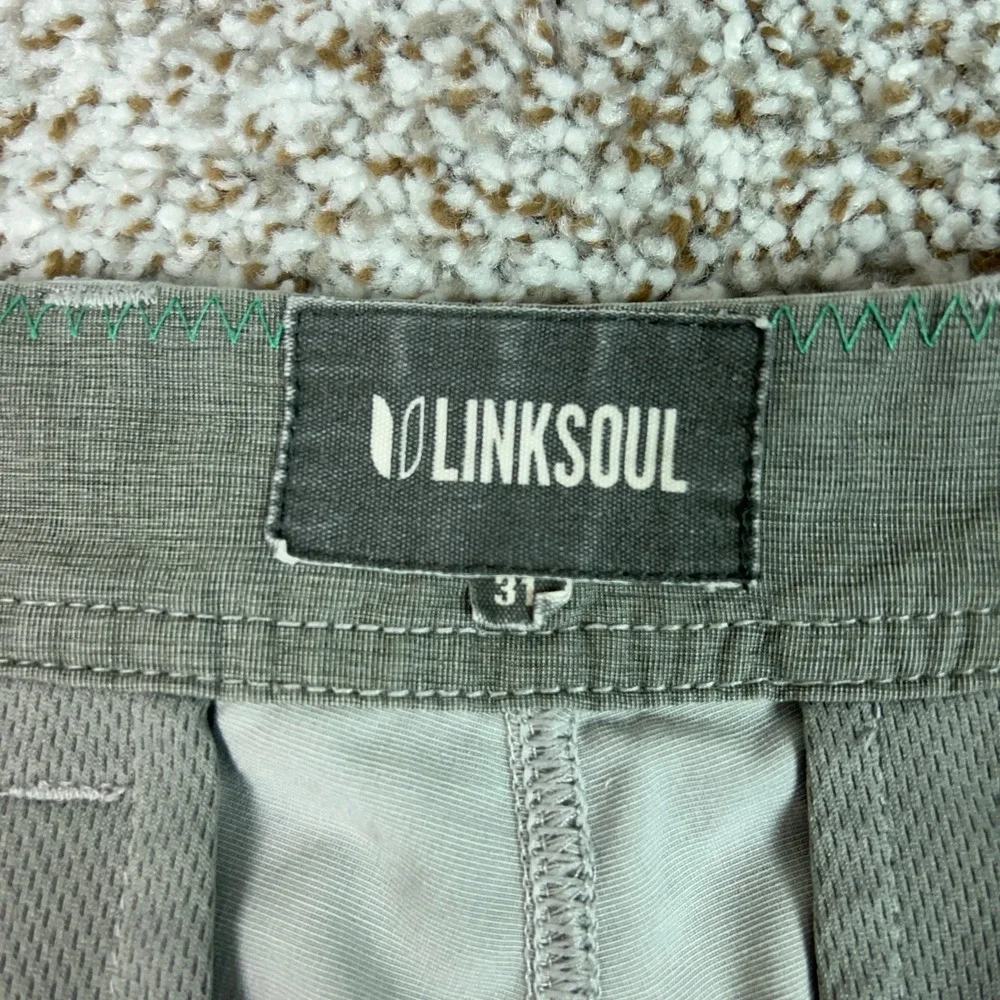 Linksoul Shorts Mens 31 Gray Stretch Golf Casual Utility Pockets Comfort Logo